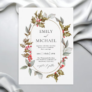 Convite Romântica Winter Holly e Berrie Botanical Wedding