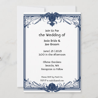 Convite romântico ao casamento azul vitoriano