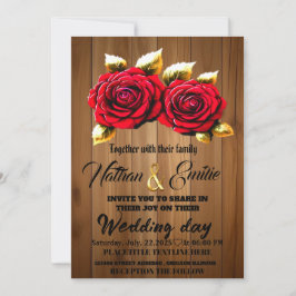 Convite romântico ao casamento de flores vermelhas