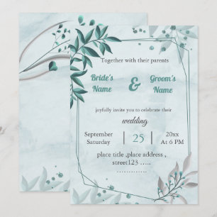 Convite romântico azul deixa casamento geométrico floral