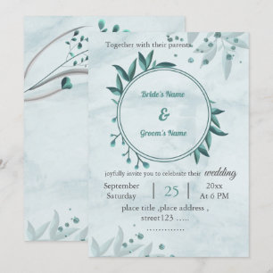Convite romântico azul deixa casamento geométrico floral