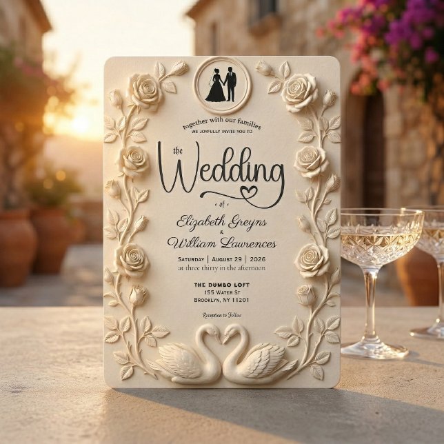 Convite Romântico Barroco Rosas e Moldura de Silhueta Casa (Criador carregado)