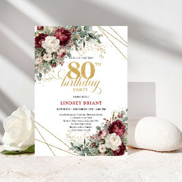 Convite Romântico Boêmio Borgonha 80 Anos de Idade