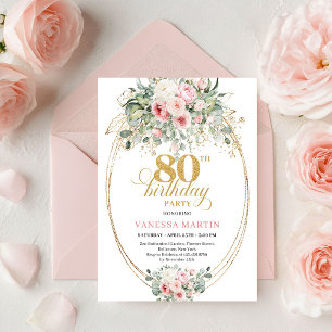 Convite Romântico Boêmio Rosa Floral Dourado Aniversário d