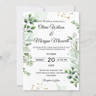 Convite Romântico Boho Greenery Aniversário de Casamento C