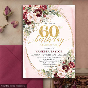 Convite Romântico Boho Marsala Dourado Floral 60º Aniversá