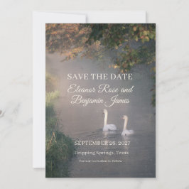 Convite Romântico Casamento de Cisne à Beira do Lago Save 