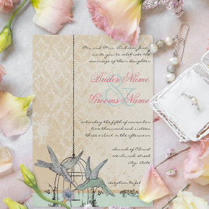Convite Romântico Casamento Vintage Beija-flor Gaiola de P