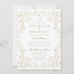 Convite Romântico Chinoiserie Antigo Casamento Dourado Fra
