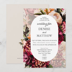 Convite Romântico Chrysanthemum em Cameo Beige Wedding