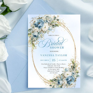 Convite Romântico Chuveiro de Noiva em Azul Poeirento Euca