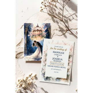 Convite Romântico Conto de Fadas Floral Casamento em Aquar