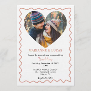 Convite Romântico Coração de Ouro Rosa Foto Casamento