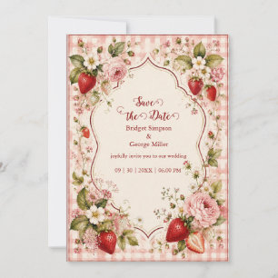 Convite Romântico Cottage de Morango de Casamento em Flor