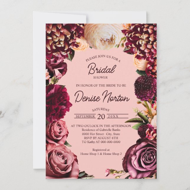 Convite Romântico crisântemo em cor-de-rosa (Frente)