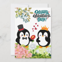 Convite romântico de casal de pinguins