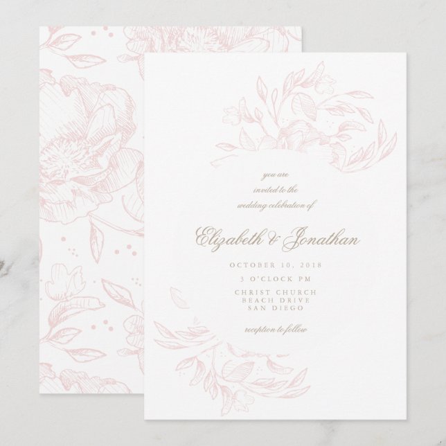 Convite Romântico Elegante De Casamento Floral Rom (Frente/Verso)