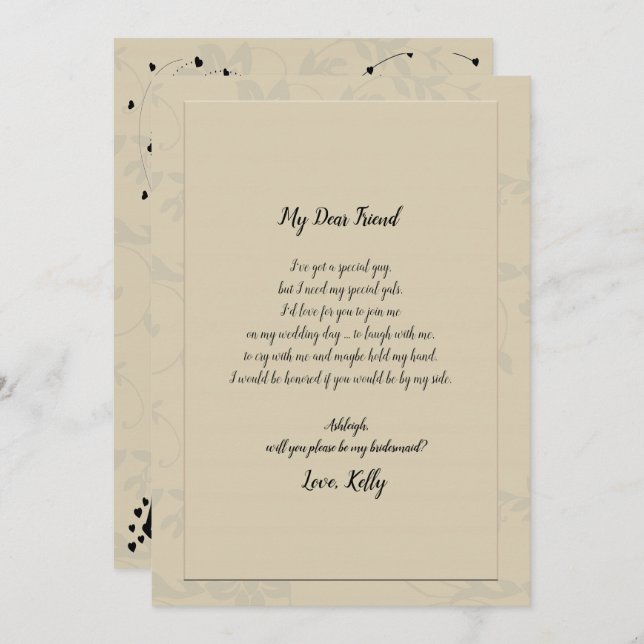 Convite Romântico Elegante moderno será minha dama de honr (Frente/Verso)