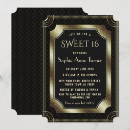 Convite Romântico Excelente preto Gatsby Art Deco 20s SWEE