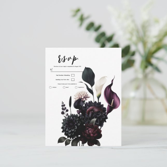 Convite Romântico Floral Branco com Resposta para Casament (Em pé/Frente)