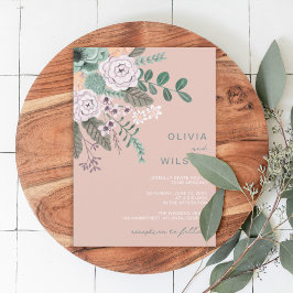 Convite Romântico Floral Casamento Bege Verde