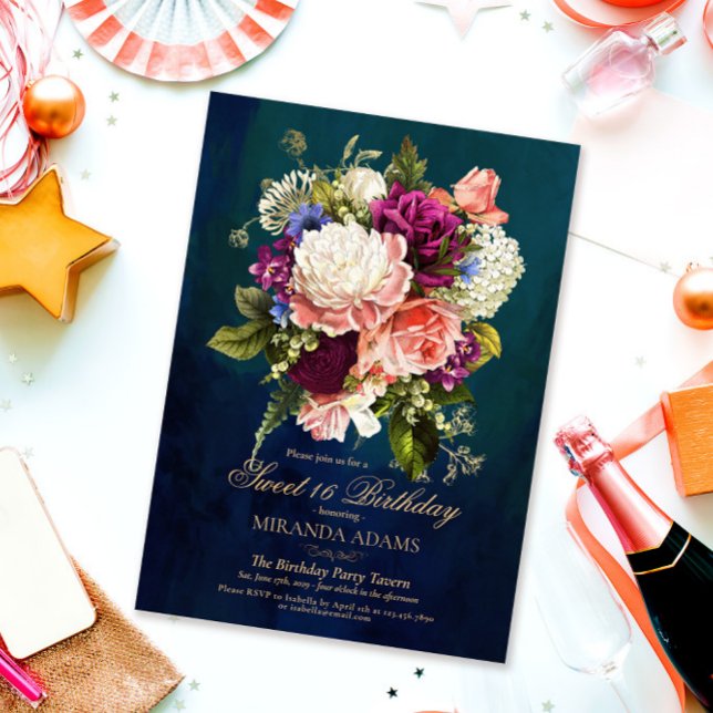 Convite Romântico Floral Emerald Green Dourado 16 de anive (Criador carregado)