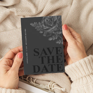 Convite Romântico Floral Preto Branco Salve a Data