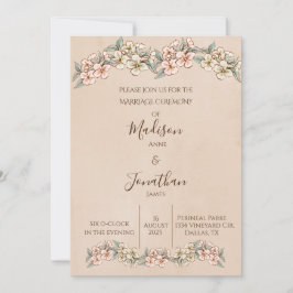 Convite Romântico Floral Roteiro Mão Desenhada Bela Noiva