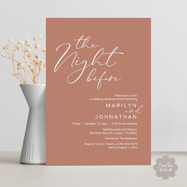Convite Romântico Jantar de Ensaios de Casamento na Noite  (Romantic The Night Before Modern Wedding Rehearsal Dinner Invitation Card PDF Rustic Earthy Brown)