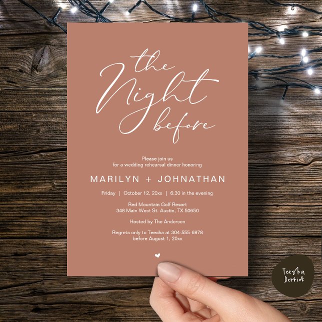 Convite Romântico Jantar de Ensaios na Véspera do Casament (Romantic The Night Before Modern Wedding Rehearsal Dinner Invitation Card PDF Rustic Earthy Brown)