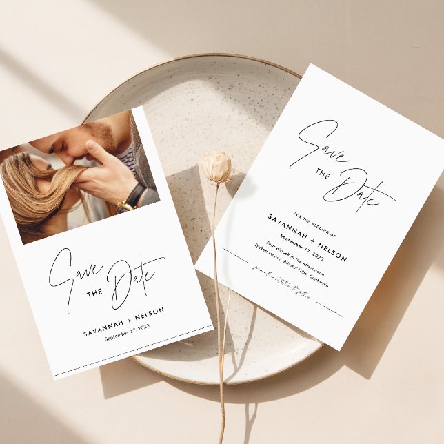 Convite Romântico Minimalista Foto Salvar Data (Criador carregado)