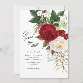 Convite Romântico Monograma Floral Vermelho de Casamento S