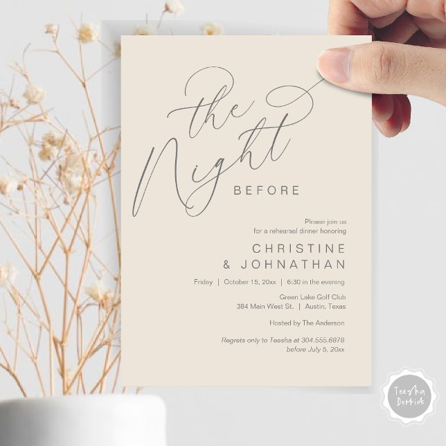 Convite Romântico Na Noite Antes Do Janto De Ensaio De Cas (Romantic The Night Before Wedding Rehearsal Dinner Party Invitation Card, in Dark Grey Cream)