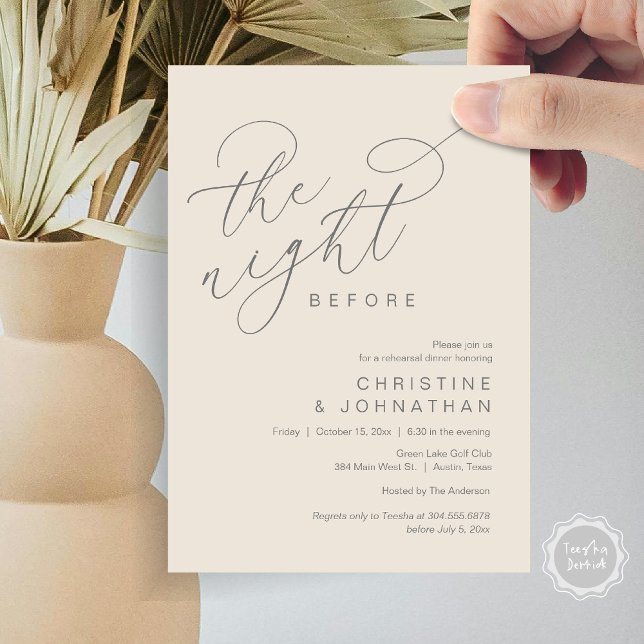 Convite Romântico Na Noite Antes Do Janto De Ensaio De Cas (Romantic The Night Before Wedding Rehearsal Dinner Party Invitation Card, in Dark Grey Cream)