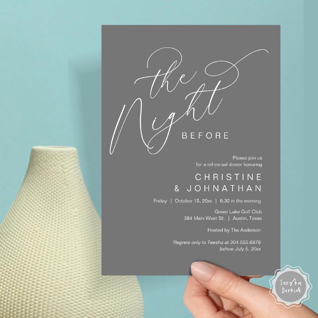 Convite Romântico Na Noite Antes Do Janto De Ensaio De Cas (Romantic The Night Before Wedding Rehearsal Dinner Party Invitation Card, in Dark Grey)