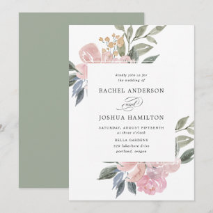 Convite Romântico Neutro Beijo de Água Floral Casamento