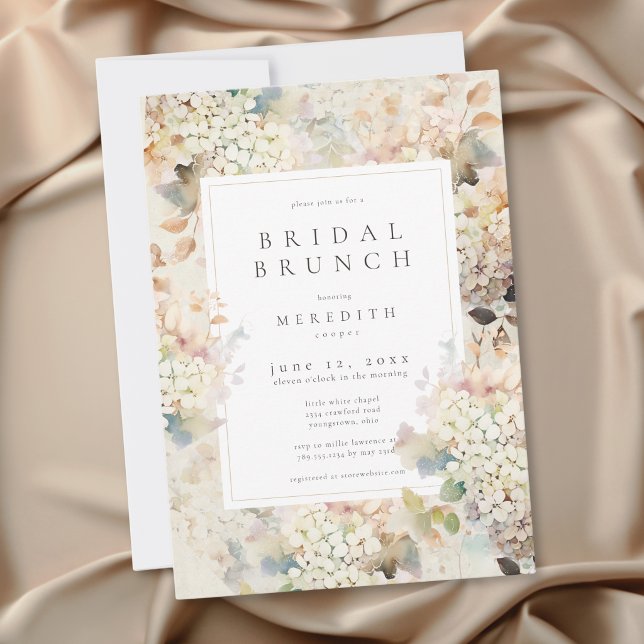 Convite Romântico Neutro Vintage Hidrangeas Café da Manhã  (Romantic Neutral Vintage Hydrangeas Bridal Brunch Invitation)