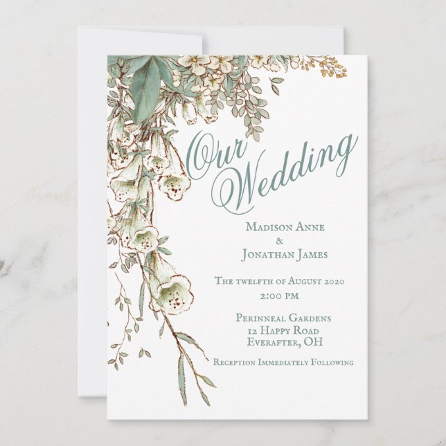 Convite Romântico Nosso Escrito Floral De Casamento Elegan (Frente)