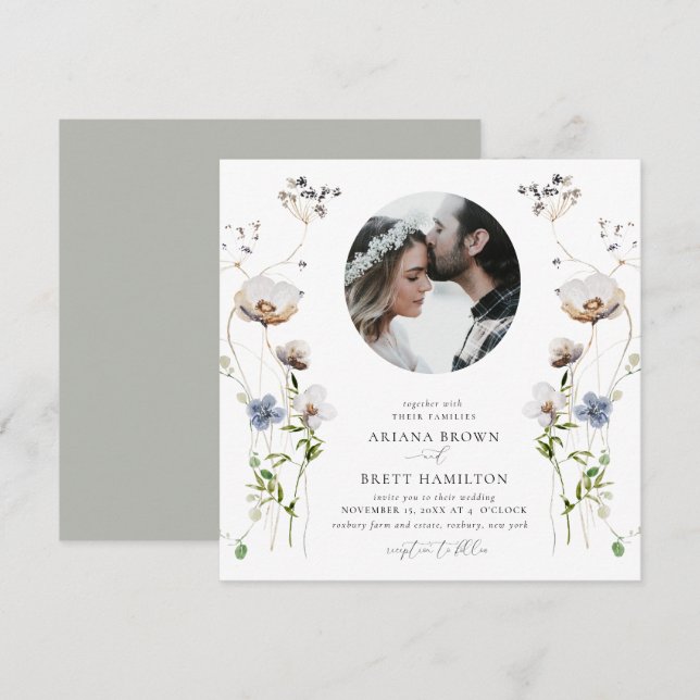 Convite Romântico para Casamento de Caligrafia (Frente/Verso)