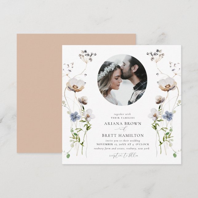 Convite Romântico para Casamento de Caligrafia (Frente/Verso)