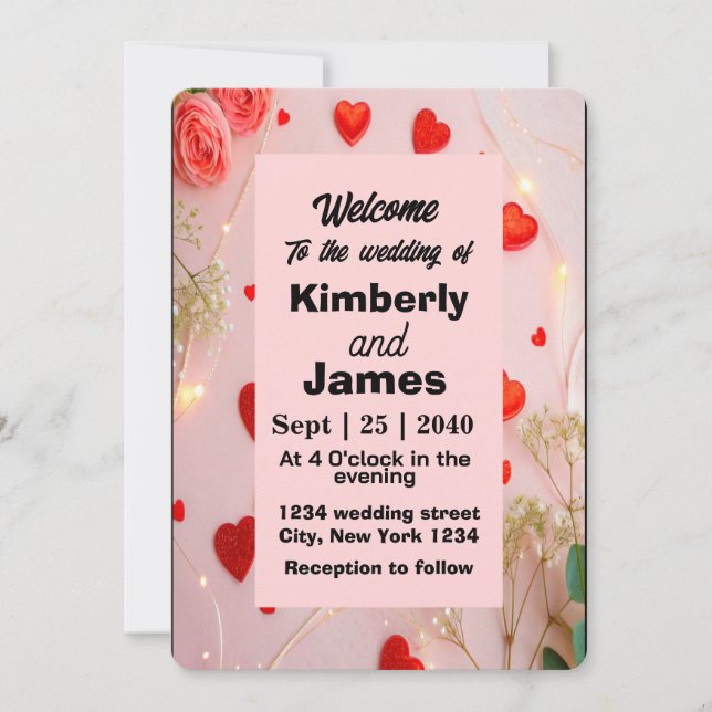 Convite Romântico para Casamento de Coração Vermel (Frente)