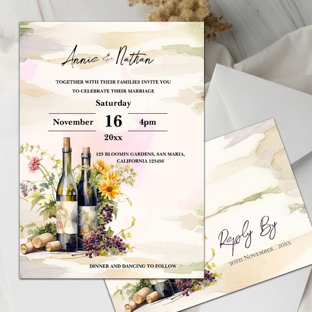 Convite Romântico para Casamento de Vineyard Grape (Vineyard Romantic Grapevine Wedding Invitation)