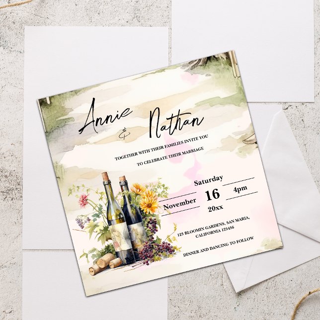 Convite Romântico para Casamento de Vinhas Cinzent (Romantic Vineyard Grapevine Wedding Invitation)