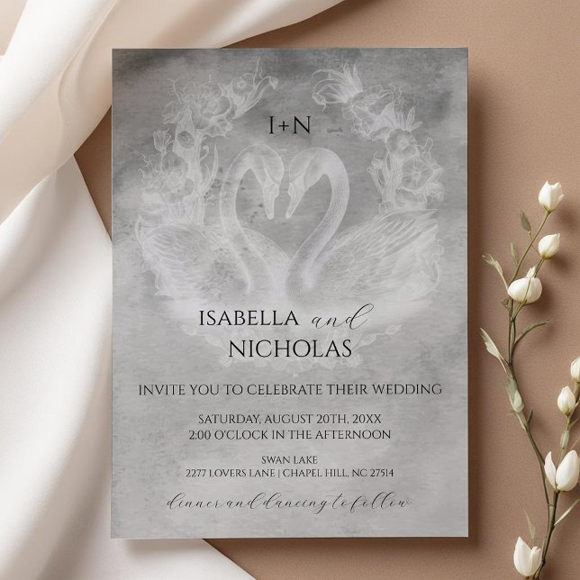Convite Romântico para Casamento do Lago Swan (Romantic Wedding Invite)