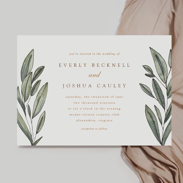 Convite Romântico para Casamento Evergreen (Romantic Evergreen watercolor botanical wedding invitation)