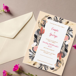 Convite Romântico para Casamento Floral Blush e Pr