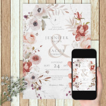 Convite Romântico para Casamento Floral Cor-de-Ros