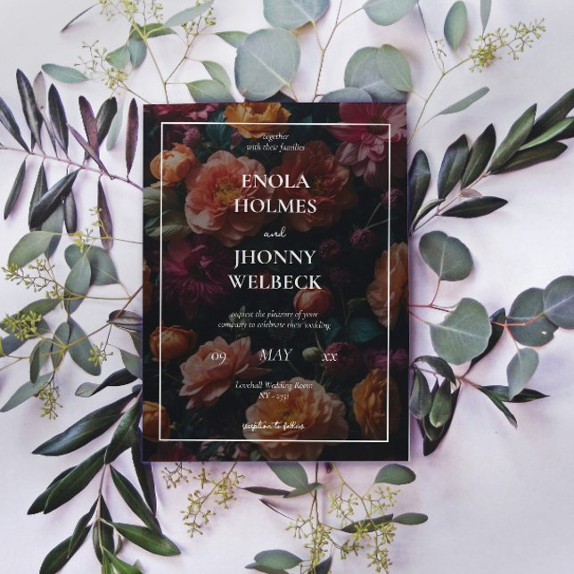 Convite Romântico para Casamento Floral Dark Moody (Dark Moody Romantic Floral Wedding Invitation)