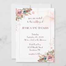 Convite romântico para casamento floral de aquarel