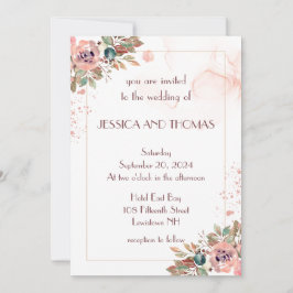 Convite romântico para casamento floral de aquarel